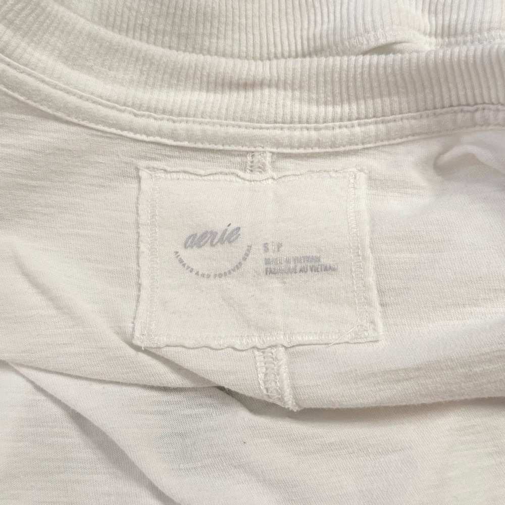 Aerie Off White Long Sleeve Oversized Bow Graphic Boyfriend T Shirt Size Small - Picture 8 of 8